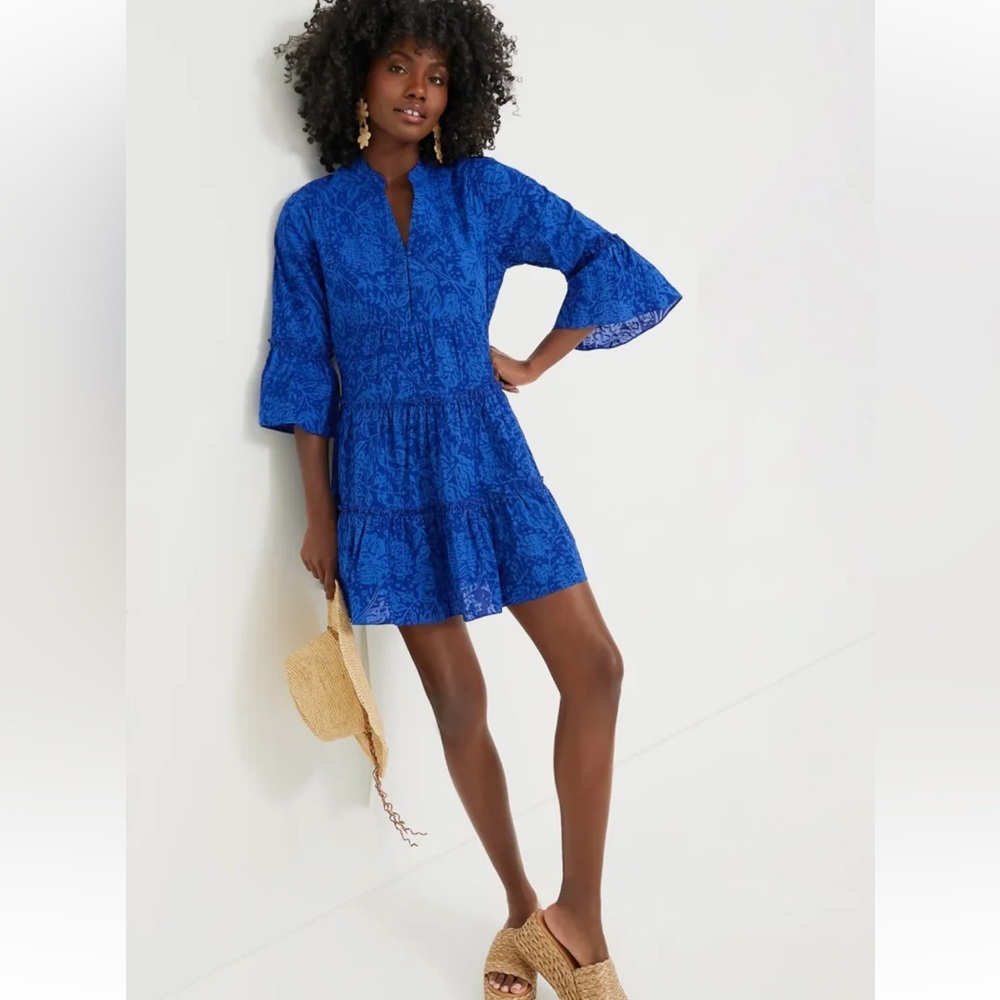 Tuckernuck Hyacinth House blue Tiered V-Neck Quidnet Mini Dress